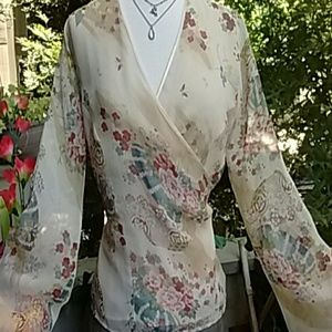 Oriental Print Silk Blouse